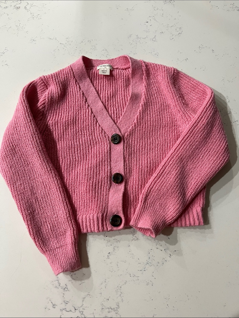 Crewcuts Pink Ribbed V-Neck Cardigan with Large Buttons